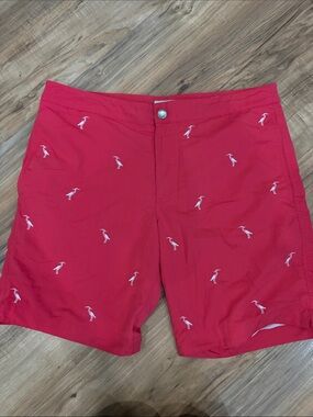 Men's Pink Embroidered Heron Swim Trunks